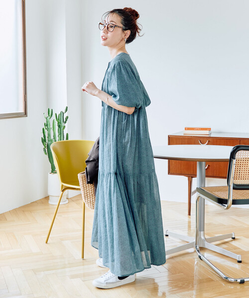 FREAK'S STORE(フリークスストア)の「限定展開 インド 2トーン 花柄 半袖 スキッパー ワンピース(ワンピース・レディース・ブラック/ブルー/グリーン/レッド・SMALL/MEDIUM)」の7枚目の写真