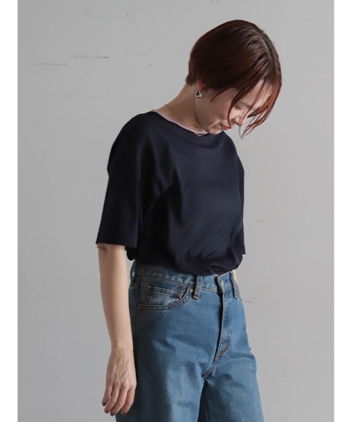FIL DE FER(フィルデフェール)の「バイカラーシアーポリ クルーネックTEE(Tシャツ/カットソー・レディース・ネイビー/イエロー・FREE)」の22枚目の写真