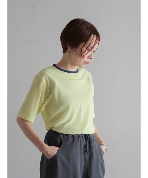 FIL DE FER(フィルデフェール)の「バイカラーシアーポリ クルーネックTEE(Tシャツ/カットソー・レディース・ネイビー/イエロー・FREE)」の3枚目の写真