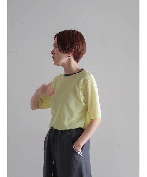 FIL DE FER(フィルデフェール)の「バイカラーシアーポリ クルーネックTEE(Tシャツ/カットソー・レディース・ネイビー/イエロー・FREE)」の4枚目の写真