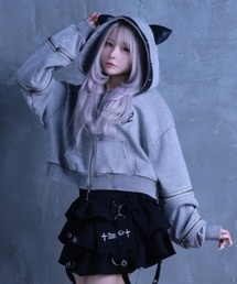 Amilige（アミリージュ）の「猫耳袖ZIPショート丈パーカー（パーカー）」