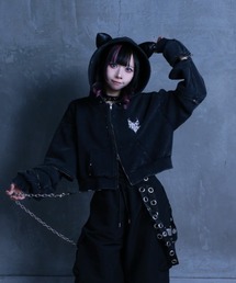 Amilige（アミリージュ）の「猫耳袖ZIPショート丈パーカー（パーカー）」
