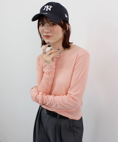 ABYS(アビス)の「袖シャーリングシアートップス(Tシャツ/カットソー・レディース・ピンク/ホワイト/ブルー/グレー・FREE)」の4枚目の写真