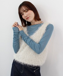 袖シャーリングシアートップス