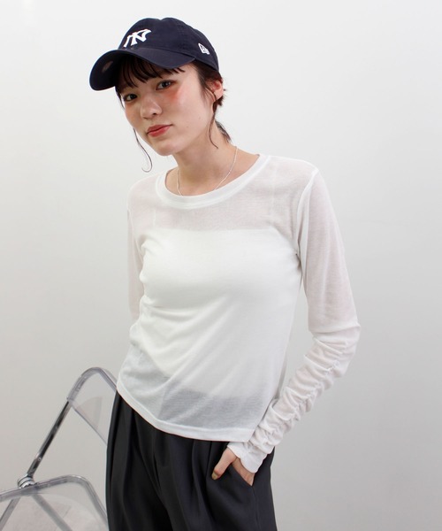 ABYS(アビス)の「袖シャーリングシアートップス(Tシャツ/カットソー・レディース・ピンク/ホワイト/ブルー/グレー・FREE)」の14枚目の写真