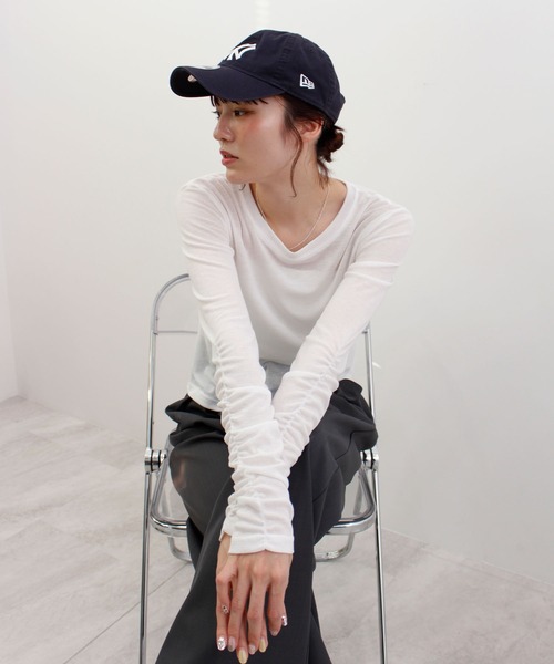ABYS(アビス)の「袖シャーリングシアートップス(Tシャツ/カットソー・レディース・ピンク/ホワイト/ブルー/グレー・FREE)」の18枚目の写真