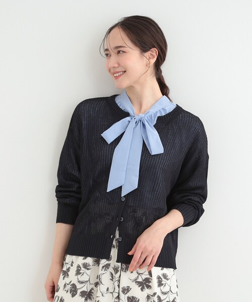 SHOO・LA・RUE(シューラルー)の「【洗濯機可/S-LL】キーネックでお顔周りすっきり ざっくり編みカーディガン(カーディガン/ボレロ・レディース・オレンジ系その他4/ネイビー/グリーン系その他4・01/02/04/03)」の21枚目の写真