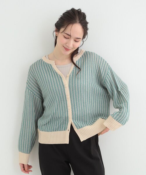 SHOO・LA・RUE(シューラルー)の「【洗濯機可/S-LL】キーネックでお顔周りすっきり ざっくり編みカーディガン(カーディガン/ボレロ・レディース・オレンジ系その他4/ネイビー/グリーン系その他4・01/02/04/03)」の17枚目の写真