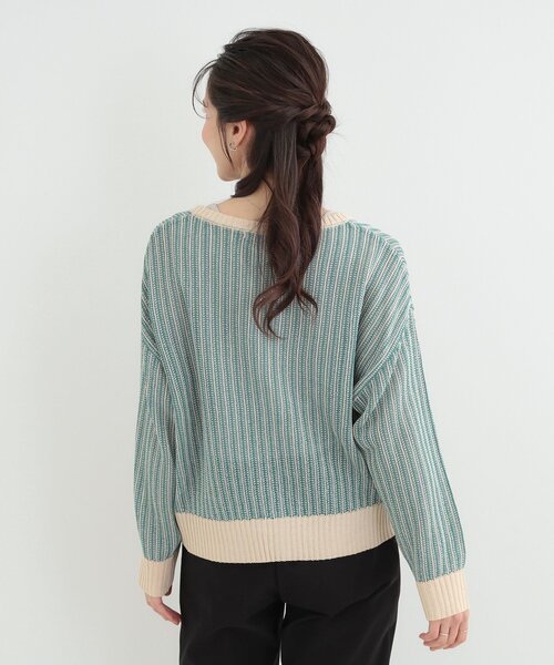 SHOO・LA・RUE(シューラルー)の「【洗濯機可/S-LL】キーネックでお顔周りすっきり ざっくり編みカーディガン(カーディガン/ボレロ・レディース・オレンジ系その他4/ネイビー/グリーン系その他4・01/02/04/03)」の16枚目の写真