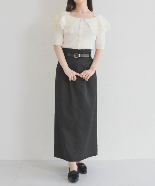 31 Sons de mode（トランテアン　ソン　ドゥ　モード）の「2026春夏新作 レーストリミングビッグカラーニット（ニット/セーター・レディース・オフホワイト/ブラウン/ブラック×ホワイト・ﾌﾘ-）」の15枚目の写真