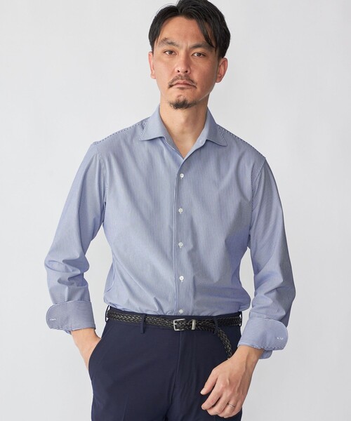 SHIPS(シップス)の「SHIPS: ジャージー ロンドン ストライプ ワンピースカラー シャツ(Tシャツ/カットソー・メンズ・ネイビー/スカイブルー・SMALL/MEDIUM/LARGE/X-LARGE)」の8枚目の写真