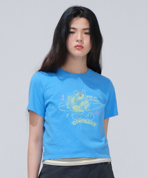 ウーマン ドゥードル クローバーハート Tシャツ Blue