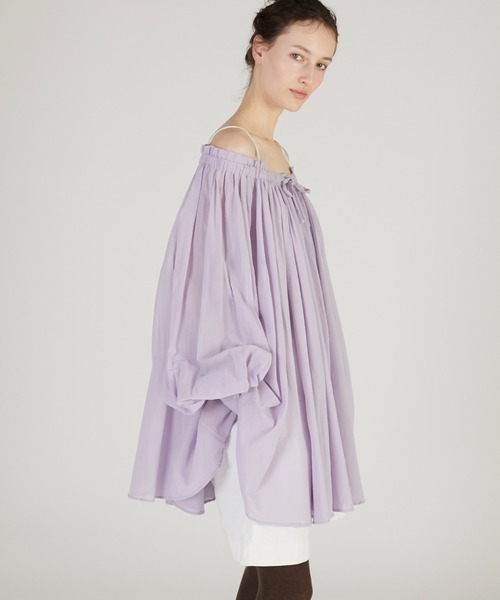 crinkle crinkle crinkle（クリンクルクリンクルクリンクル）の「【crinkle crinkle crinkle】sheer gather  volume blouse/シアーギャザーボリュームブラウス（シャツ/ブラウス・レディース・パープル/ホワイト・FREE）」の2枚目の写真