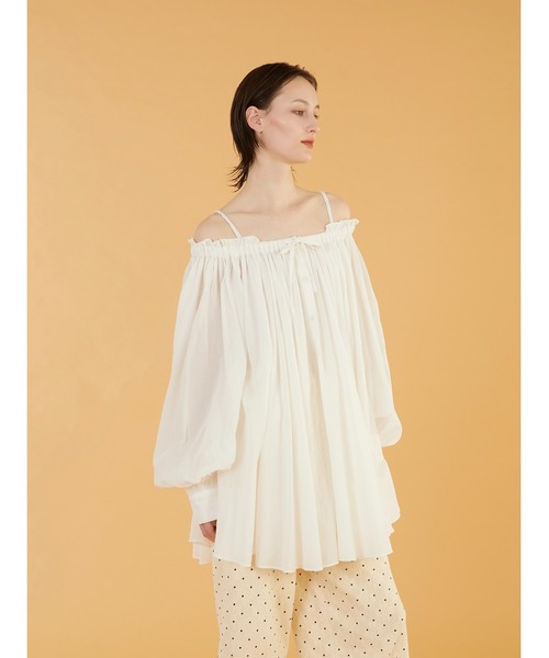crinkle crinkle crinkle（クリンクルクリンクルクリンクル）の「【crinkle crinkle crinkle】sheer gather  volume blouse/シアーギャザーボリュームブラウス（シャツ/ブラウス・レディース・パープル/ホワイト・FREE）」の5枚目の写真