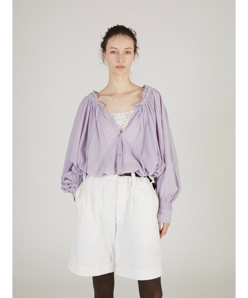 crinkle crinkle crinkle（クリンクルクリンクルクリンクル）の「【crinkle crinkle crinkle】sheer gather  volume blouse/シアーギャザーボリュームブラウス（シャツ/ブラウス・レディース・パープル/ホワイト・FREE）」の16枚目の写真