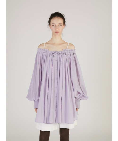 crinkle crinkle crinkle（クリンクルクリンクルクリンクル）の「【crinkle crinkle crinkle】sheer gather  volume blouse/シアーギャザーボリュームブラウス（シャツ/ブラウス・レディース・パープル/ホワイト・FREE）」の15枚目の写真