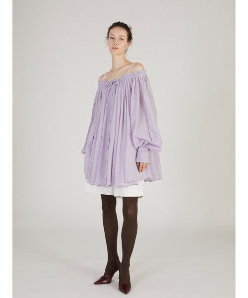 crinkle crinkle crinkle（クリンクルクリンクルクリンクル）の「【crinkle crinkle crinkle】sheer gather  volume blouse/シアーギャザーボリュームブラウス（シャツ/ブラウス・レディース・パープル/ホワイト・FREE）」の12枚目の写真