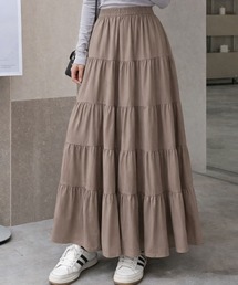 ウエストゴムティアードロングスカート