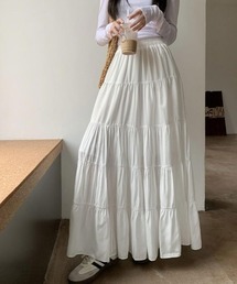 ウエストゴムティアードロングスカート