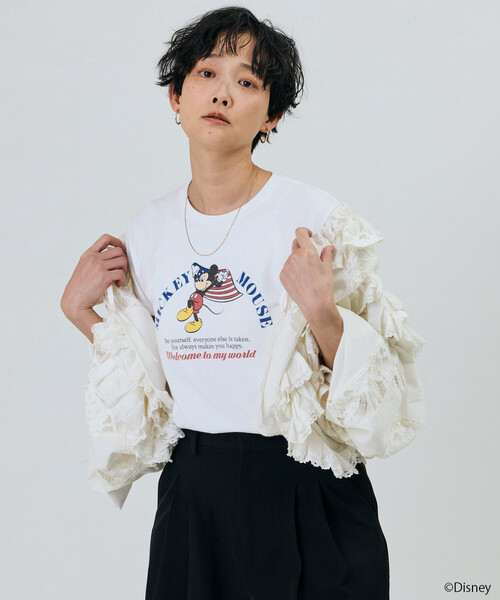 Freada(フリーダ)の「Freada/フリーダ 【MICKEY / ミッキー 】コンパクト ちびTシャツ(Tシャツ/カットソー・レディース・ブラック/ホワイト・ONE SIZE)」の3枚目の写真
