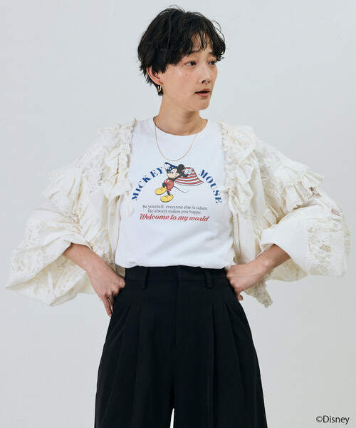 Freada(フリーダ)の「Freada/フリーダ 【MICKEY / ミッキー 】コンパクト ちびTシャツ(Tシャツ/カットソー・レディース・ブラック/ホワイト・ONE SIZE)」の5枚目の写真