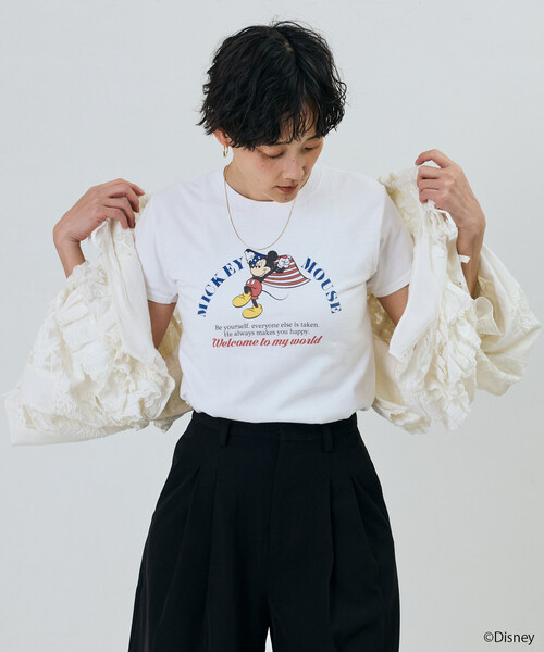 Freada(フリーダ)の「Freada/フリーダ 【MICKEY / ミッキー 】コンパクト ちびTシャツ(Tシャツ/カットソー・レディース・ブラック/ホワイト・ONE SIZE)」の6枚目の写真