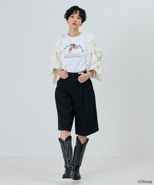 Freada(フリーダ)の「Freada/フリーダ 【MICKEY / ミッキー 】コンパクト ちびTシャツ(Tシャツ/カットソー・レディース・ブラック/ホワイト・ONE SIZE)」の8枚目の写真