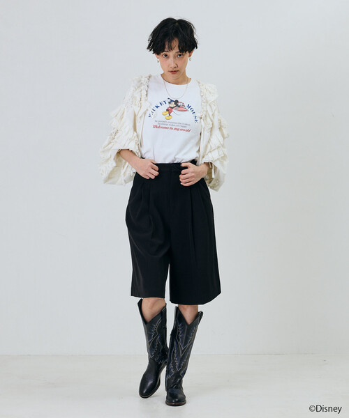 Freada(フリーダ)の「Freada/フリーダ 【MICKEY / ミッキー 】コンパクト ちびTシャツ(Tシャツ/カットソー・レディース・ブラック/ホワイト・ONE SIZE)」の9枚目の写真
