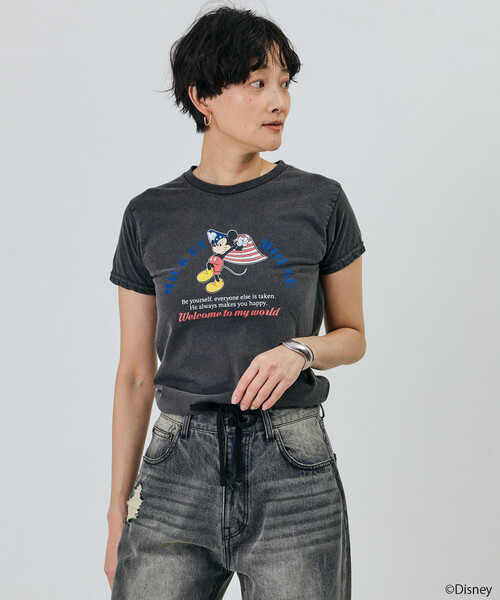 Freada(フリーダ)の「Freada/フリーダ 【MICKEY / ミッキー 】コンパクト ちびTシャツ(Tシャツ/カットソー・レディース・ブラック/ホワイト・ONE SIZE)」の12枚目の写真