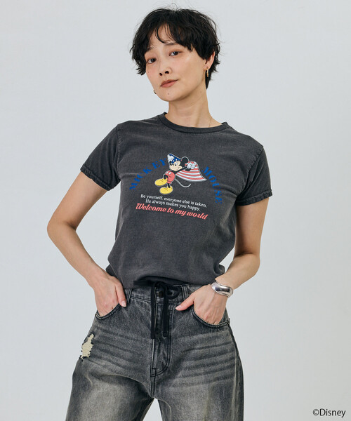 Freada(フリーダ)の「Freada/フリーダ 【MICKEY / ミッキー 】コンパクト ちびTシャツ(Tシャツ/カットソー・レディース・ブラック/ホワイト・ONE SIZE)」の13枚目の写真