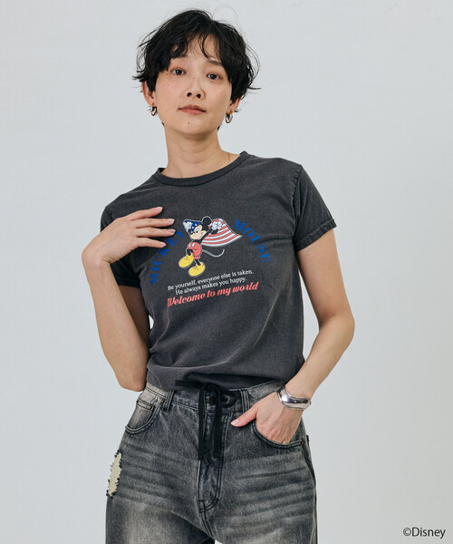 Freada(フリーダ)の「Freada/フリーダ 【MICKEY / ミッキー 】コンパクト ちびTシャツ(Tシャツ/カットソー・レディース・ブラック/ホワイト・ONE SIZE)」の14枚目の写真