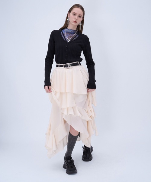 HARE(ハレ)の「イレヘムフリルスリットスカート(HARE)(スカート・レディース・ブラック/ネイビー/ホワイト/ホワイト系その他・FREE)」の7枚目の写真