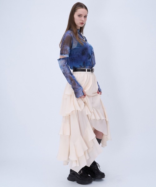 HARE(ハレ)の「イレヘムフリルスリットスカート(HARE)(スカート・レディース・ブラック/ネイビー/ホワイト/ホワイト系その他・FREE)」の8枚目の写真