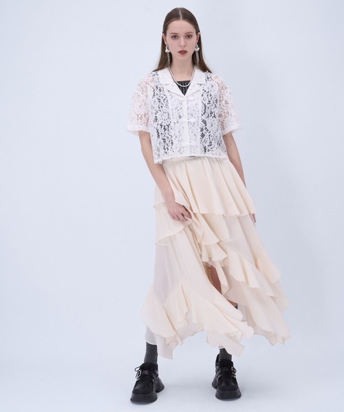 HARE(ハレ)の「イレヘムフリルスリットスカート(HARE)(スカート・レディース・ブラック/ネイビー/ホワイト/ホワイト系その他・FREE)」の9枚目の写真