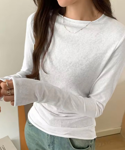 ammy.(エイミードット)の「【 ammy. / エイミードット 】 シアースラブ調 ベーシック ロンT(Tシャツ/カットソー・レディース・ブラック/ブルー/ホワイト/ピンク・FREE)」の2枚目の写真