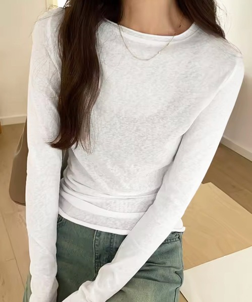 ammy.(エイミードット)の「【 ammy. / エイミードット 】 シアースラブ調 ベーシック ロンT(Tシャツ/カットソー・レディース・ブラック/ブルー/ホワイト/ピンク・FREE)」の5枚目の写真