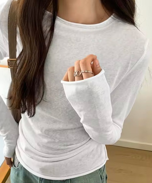 ammy.(エイミードット)の「【 ammy. / エイミードット 】 シアースラブ調 ベーシック ロンT(Tシャツ/カットソー・レディース・ブラック/ブルー/ホワイト/ピンク・FREE)」の6枚目の写真
