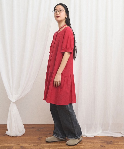 fig London(フィグロンドン)の「CottonCupra lawn mini dress(ワンピース・レディース・レッド/ドット・FREE)」の4枚目の写真