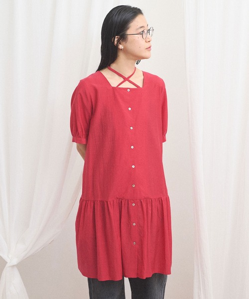 fig London(フィグロンドン)の「CottonCupra lawn mini dress(ワンピース・レディース・レッド/ドット・FREE)」の3枚目の写真