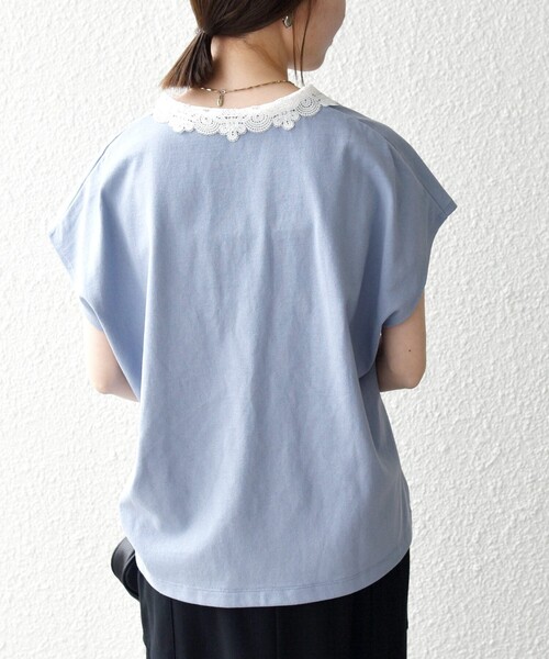 SHIPS any(シップス エニィ)の「SHIPS any:〈洗濯機可能〉レース カラー フレンチスリーブ ポロ プルオーバー(Tシャツ/カットソー・レディース・ブルー/ネイビー/オフホワイト・ONE SIZE)」の6枚目の写真