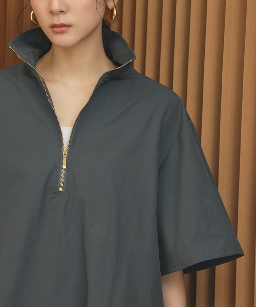 ELFRANK(エルフランク)の「【2026SS】ハーフジップAラインロングワンピース 半袖(ワンピース・レディース・ベージュ/チャコールグレー・FREE)」の20枚目の写真