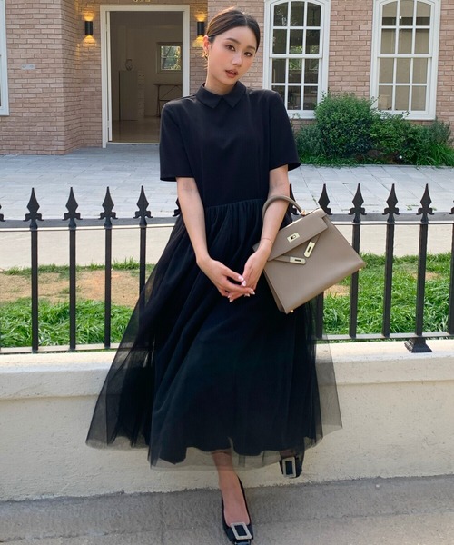 BIRTHDAY BASH（バースデイバッシュ）の「TULLE DOCKING COLLAR DRESS（チュールドッキングカラードレス）（ワンピース・レディース・ホワイト/ブラック・SMALL/MEDIUM）」の4枚目の写真