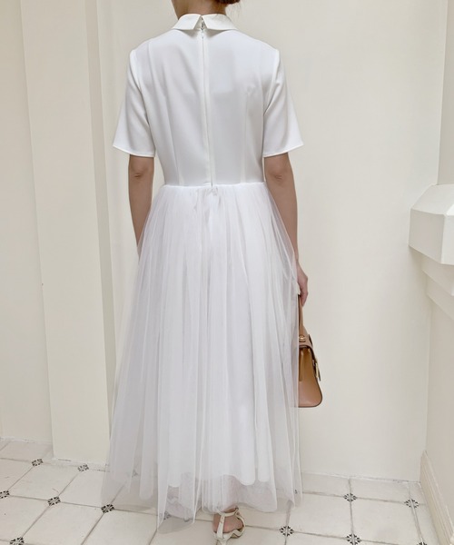 BIRTHDAY BASH（バースデイバッシュ）の「TULLE DOCKING COLLAR DRESS（チュールドッキングカラードレス）（ワンピース・レディース・ホワイト/ブラック・SMALL/MEDIUM）」の6枚目の写真