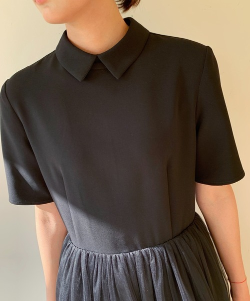 BIRTHDAY BASH（バースデイバッシュ）の「TULLE DOCKING COLLAR DRESS（チュールドッキングカラードレス）（ワンピース・レディース・ホワイト/ブラック・SMALL/MEDIUM）」の11枚目の写真