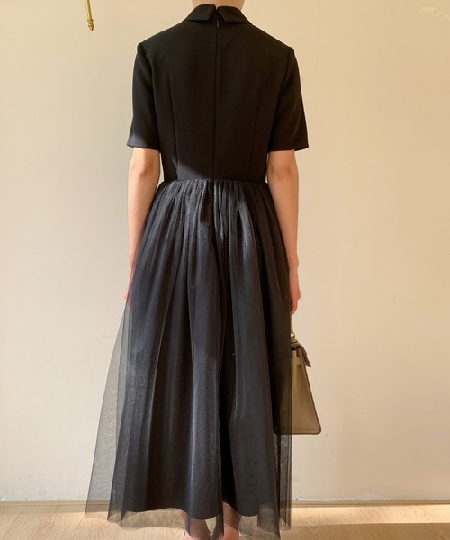 BIRTHDAY BASH（バースデイバッシュ）の「TULLE DOCKING COLLAR DRESS（チュールドッキングカラードレス）（ワンピース・レディース・ホワイト/ブラック・SMALL/MEDIUM）」の10枚目の写真