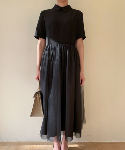 BIRTHDAY BASH（バースデイバッシュ）の「TULLE DOCKING COLLAR DRESS（チュールドッキングカラードレス）（ワンピース・レディース・ホワイト/ブラック・SMALL/MEDIUM）」の9枚目の写真