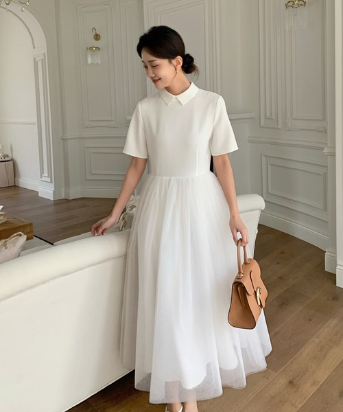 BIRTHDAY BASH（バースデイバッシュ）の「TULLE DOCKING COLLAR DRESS（チュールドッキングカラードレス）（ワンピース・レディース・ホワイト/ブラック・SMALL/MEDIUM）」の14枚目の写真