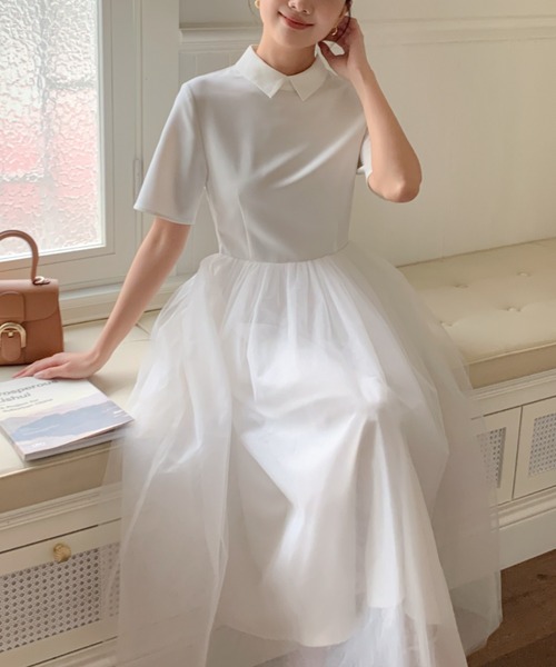 BIRTHDAY BASH（バースデイバッシュ）の「TULLE DOCKING COLLAR DRESS（チュールドッキングカラードレス）（ワンピース・レディース・ホワイト/ブラック・SMALL/MEDIUM）」の20枚目の写真