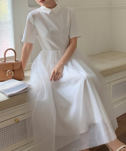 BIRTHDAY BASH（バースデイバッシュ）の「TULLE DOCKING COLLAR DRESS（チュールドッキングカラードレス）（ワンピース・レディース・ホワイト/ブラック・SMALL/MEDIUM）」の21枚目の写真