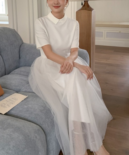 BIRTHDAY BASH（バースデイバッシュ）の「TULLE DOCKING COLLAR DRESS（チュールドッキングカラードレス）（ワンピース・レディース・ホワイト/ブラック・SMALL/MEDIUM）」の22枚目の写真